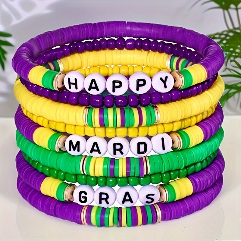 

Mardi Gras Carnival Bracelet Set, Soft Pottery Colored Bracelet, Bead Elastic Bracelet, Friendship Bracelet, Bohemian Men And Women, Couple Bracelet Set