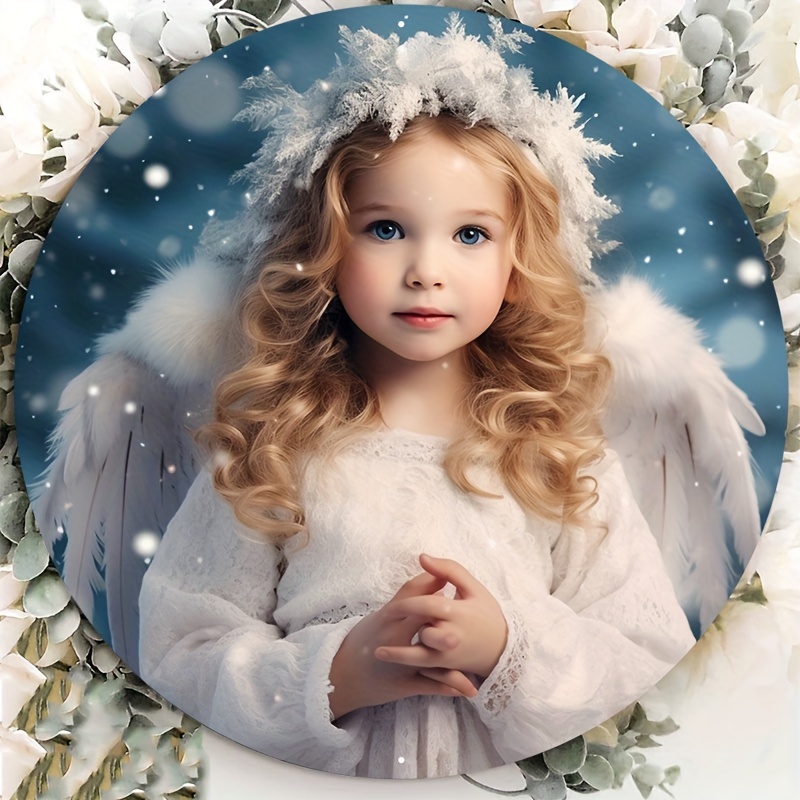 

1pc Of An 8x8 Inch Aluminum Metal Sign Featuring An Girl Wreath Attachment, A Christmas Wreath Attachment