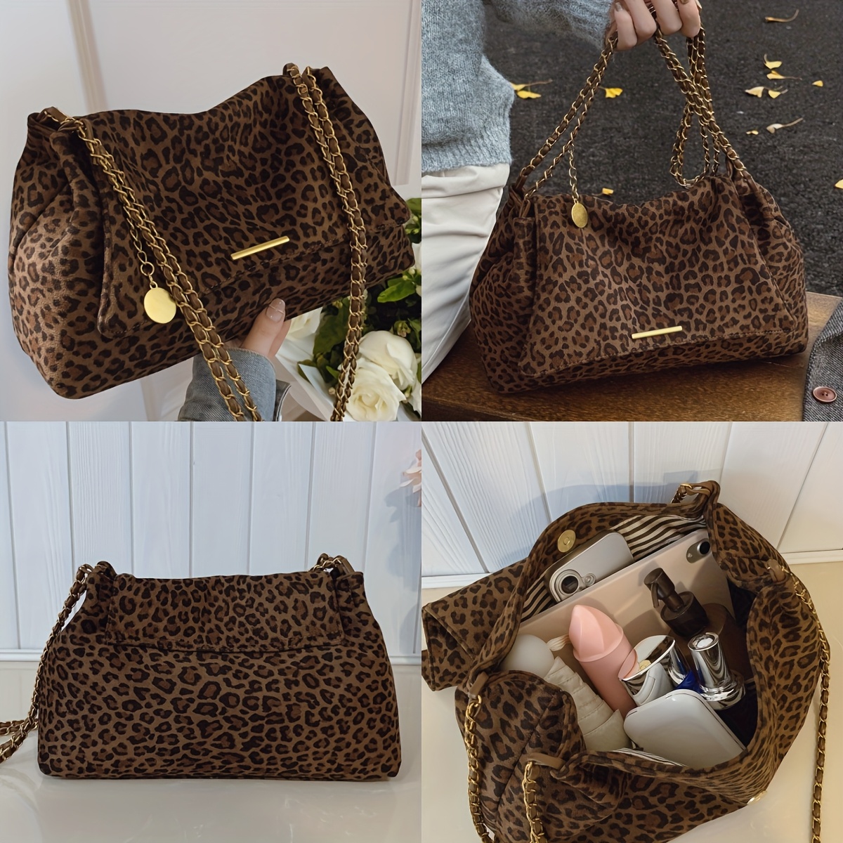 New Women's Fashion Trend Leopard Print Crossbody Bag with Delicate Strap and Elegant Golden Zipper. A Stylish Accessory for Commuting to Work, Shopping, Travel, Picnics, Camping, or Couple Dates. Ideal as a Gift for Loved Ones, Friends, or as a Coin