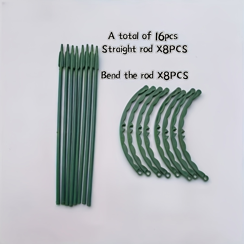 TEMU Ensemble de 16 pièces (8 tiges incurvées + 8 tiges droites), convient pour de serre, tiges de fixation semi-circulaires pour fleurs d'intérieur