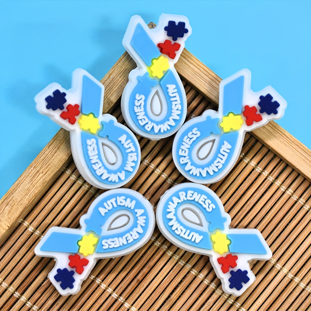 

5pcs Autism Awareness Ribbon Pen Beads Set - Plastic Decorative Accessory Buckles