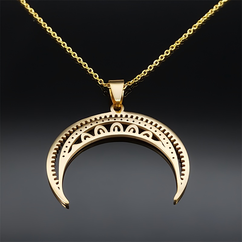 vintage   necklace for women hollow pendant stainless steel   chain elegant celestial jewelry gift for teachers day graduation casual attire moon jewelry gift item mystical design     0