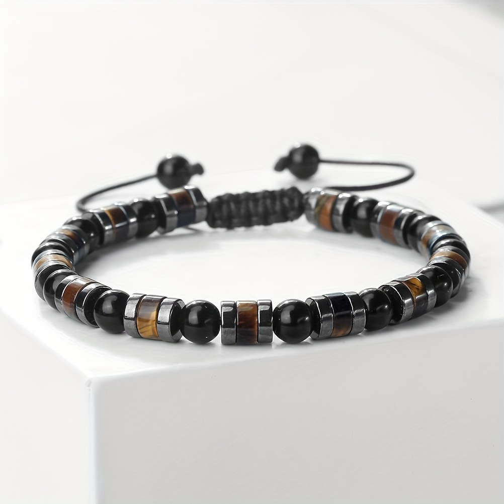 Punk-Style Woven Bead Bracelet with Tiger's Eye Spacers