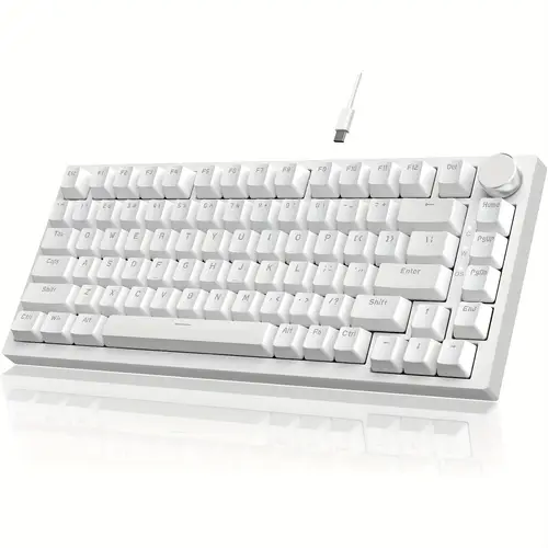 ak820 wired mechanical gaming keyboard with volume knob hot swappable 75 pbt keycaps backlit usb powered for pc win ergonomic layout durable metallic typing ergonomic keyboard durable build quality keyboard gaming