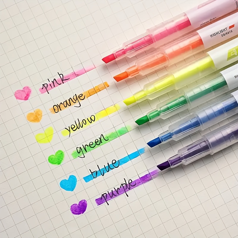 6-color Bright Double-ended Highlighter Set - Durable And Versatile Markers Drawing, Coloring Markers Pen Set Perfect Back-to-school Stationery Gift