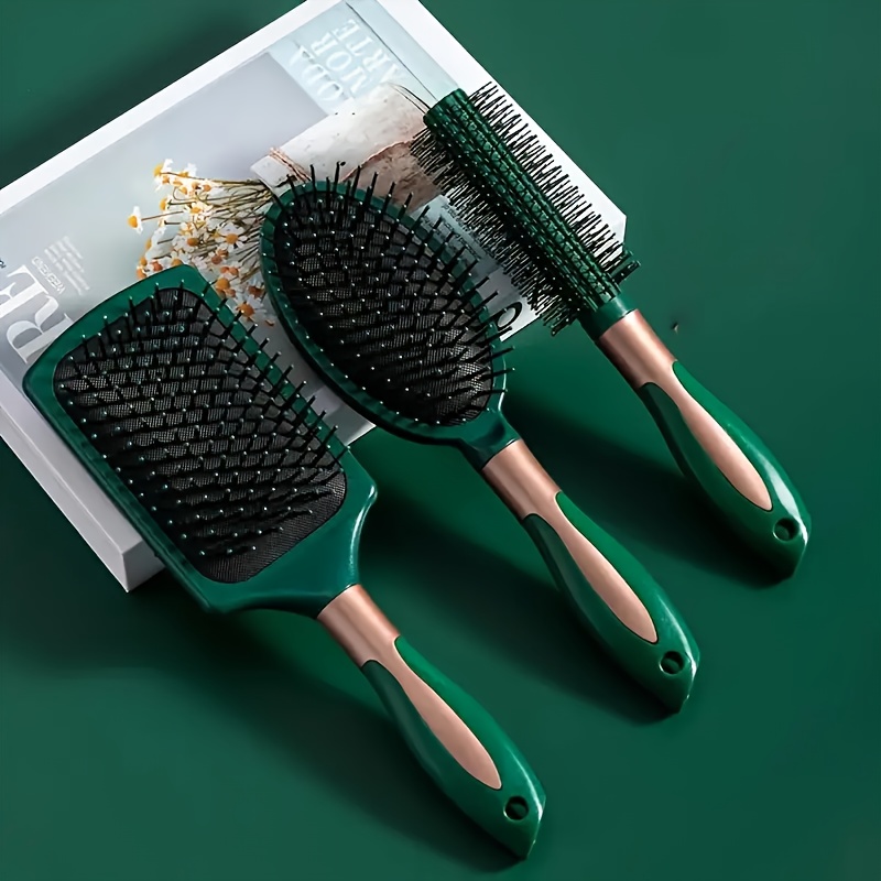 Set van 3 Anti-Statische Hoofdhuid Massage Borstels met Luchtkussen voor Ontwarren en Stylen, Ideaal voor Volume Haar. Ergonomisch Ontworpen, Deze Duurzame Plastic Borstels zijn Elegant en Gebruiksvriendelijk
