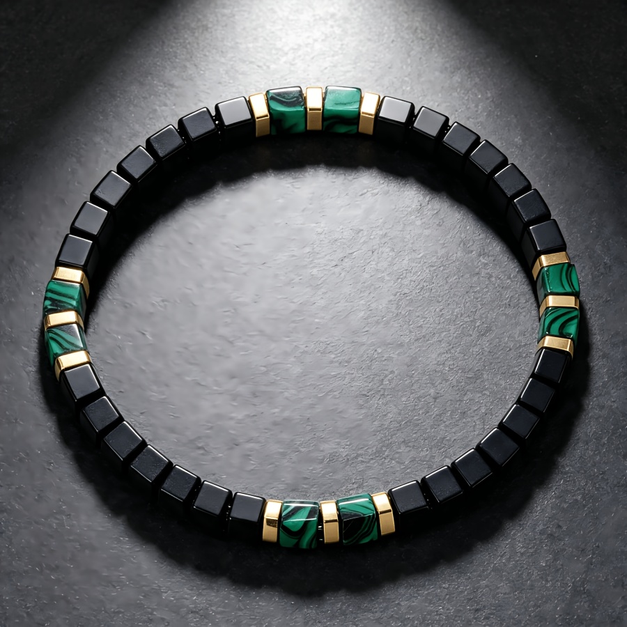 TEMU 1 bracciale, bracciale in malachite e ematite, bracciale elasticizzato in da , di e . Accessorio moda minimalista e versatile, regalo per le