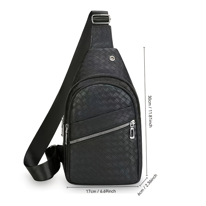 Sac de Poitrine Homme — Tressé Cuir PU Multicompartiments Sac de poitrine pour homme, sac bandoulière en PU pour homme, sac à bandoulière décontracté multi-compartiments, sac à dos léger pour les trajets quotidiens