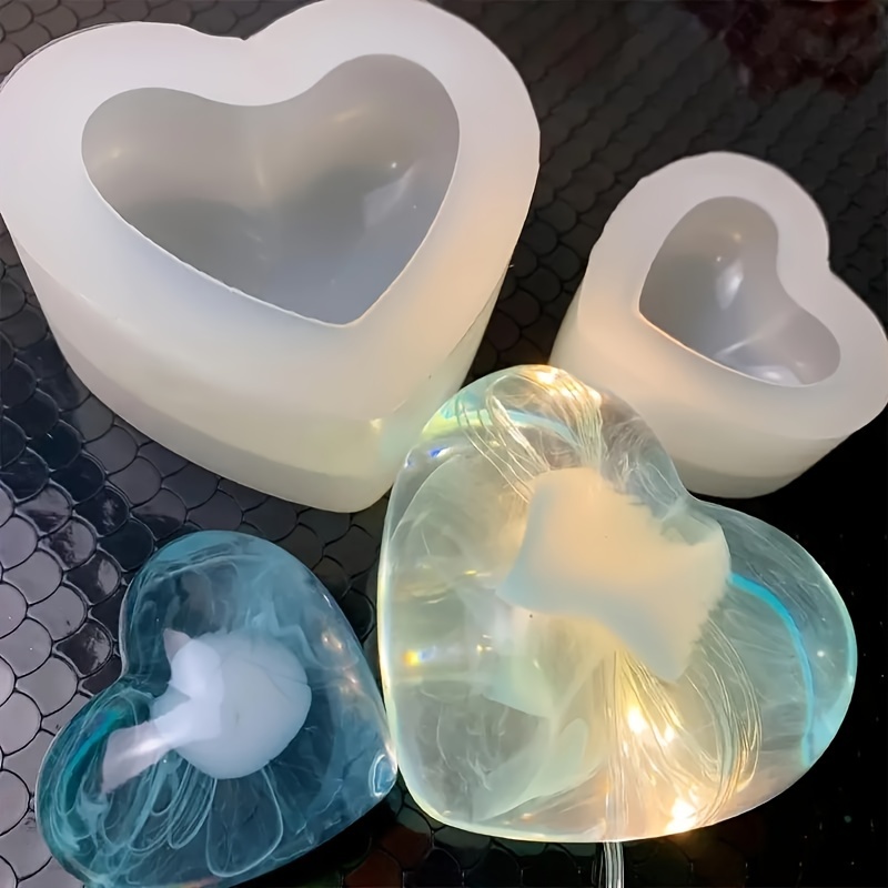 

2pcs 3d Heart Mold, Crystal Epoxy Silicone Mold Home Decoration, Diy Casting Art Soft Silicone Mold (large And Small)