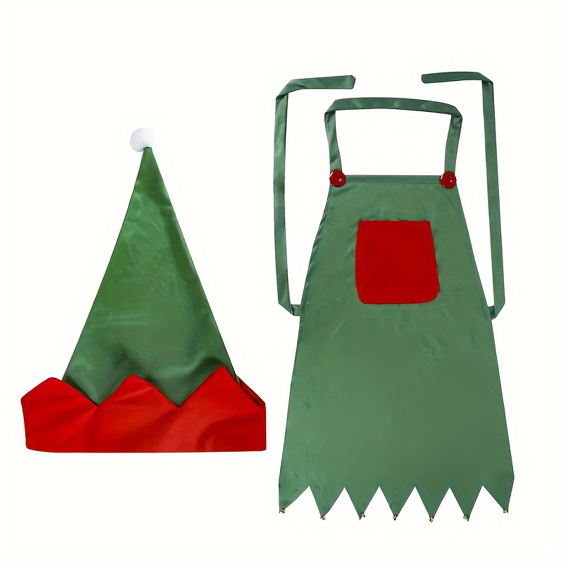 

Christmas Elf Costume Set With Apron And Hat - Polyester Fiber, No Battery, Ideal For Holiday Party Supplies