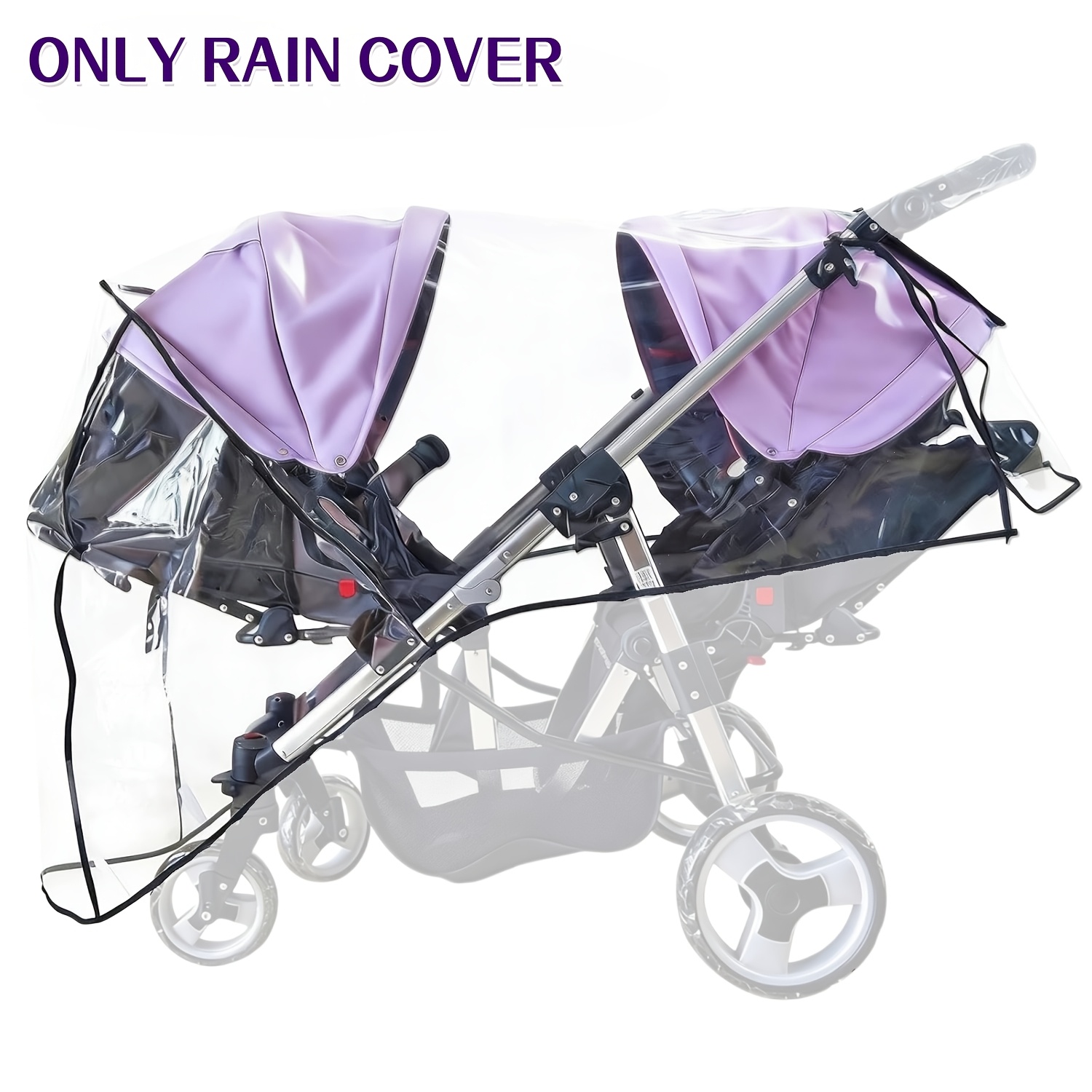 TEMU Front And Back Double Seat Baby Stroller Rain Cover - , Breathable And Windproof, Use, Suitable For Twin Pushchairs With Front And Back Seats,