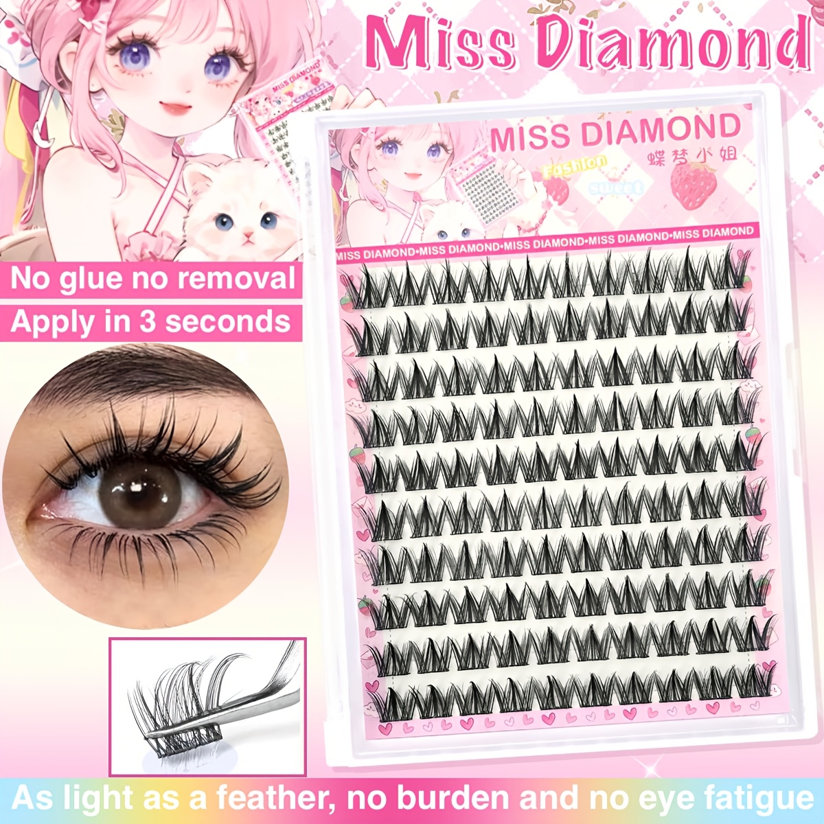 Image of Easy-to-apply Self-adhesive False Eyelashes Kit - 120/100 Clusters, Natural Look, Beginner-friendly, Reusable With Built-in Glue Strips, C/d Curling, 10mm-13mm Lengths