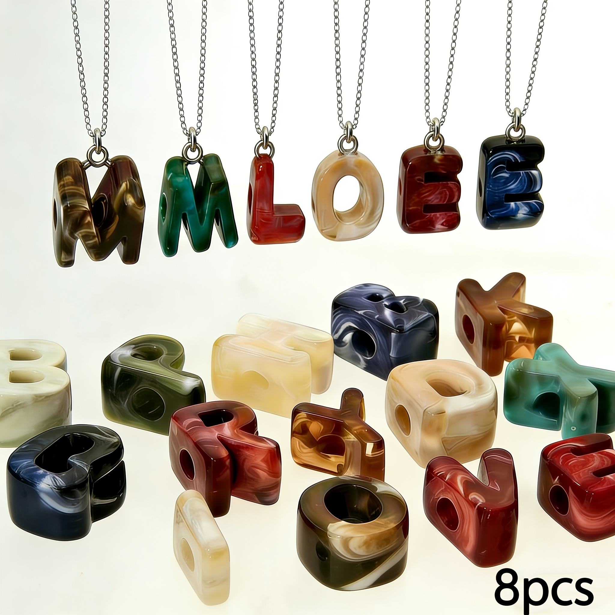 TEMU 20*14mm/8pcs Large Hole Imitation Marble Pattern Acrylic Mixed Color Packed, Horizontal Hole Beads Decorative Beads Making Necklaces, Bracelets,
