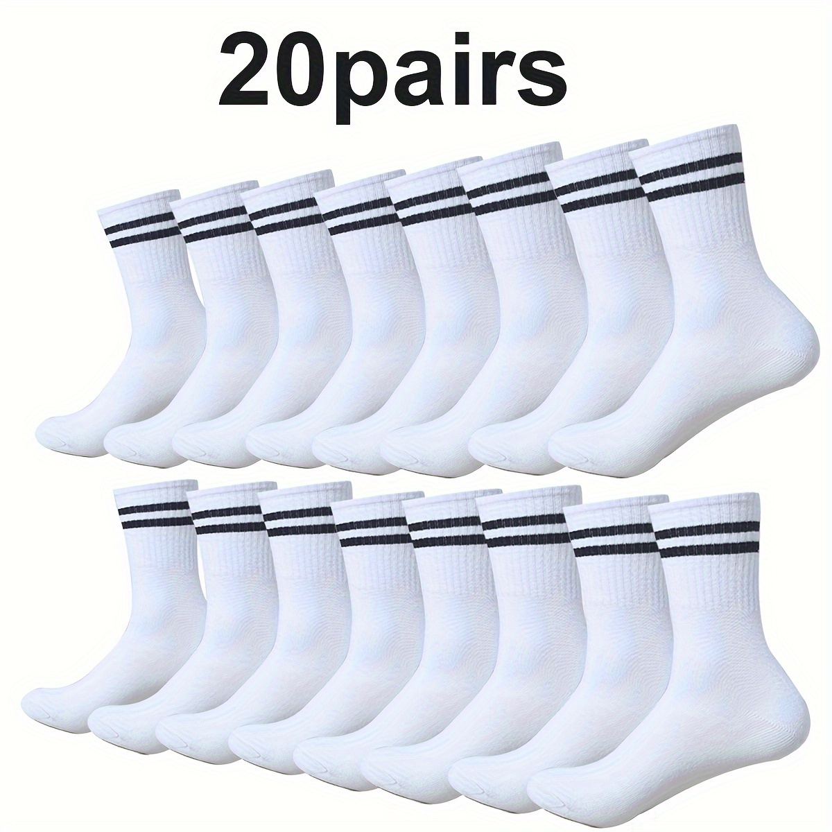 

20 Pairs Of Men's Striped Color Crew Socks, Comfortable Breathable Soft Socks For Daily Wearing