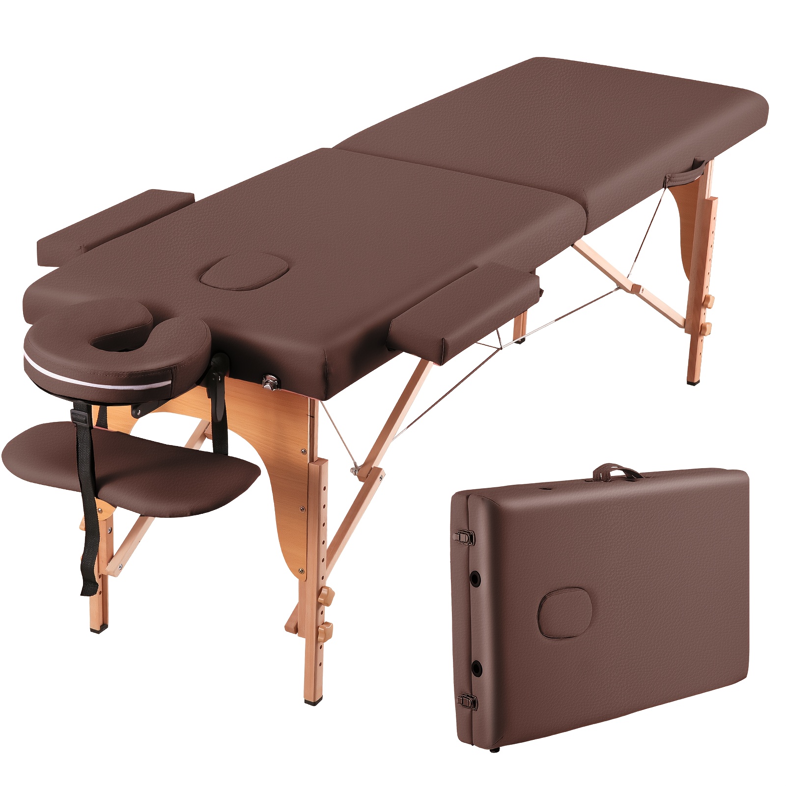 

Luxury Portable Massage Table - Adjustable Height 24-35", Foldable Design With Carry Bag, Premium Hardwood Frame, Ideal For Spa & Tattoo - Brown, Massage Table, Portable, Adjustable, Tattoo