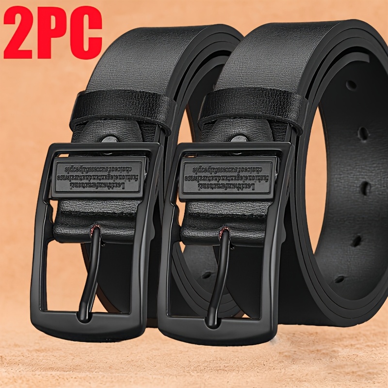 TEMU 2pcs Men's Belts, Black - Adjustable Vintage Reversible Design, Durable , Suitable For Business And Casual Occasions, Business Casual Belt |