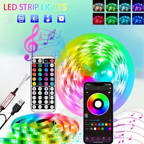 5m 30m led strip lights for bedroom decor remote and app control rgb strip lights with timing function music sync color changing lights usb powed for bedside room living decor game party decor lights tv background light bar decor