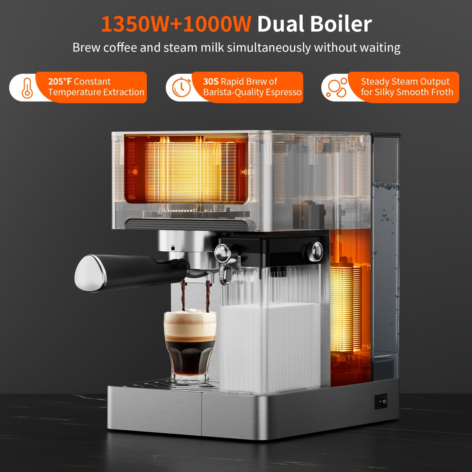 Espressomachine, 20 bar druk, 1,8 liter waterreservoir