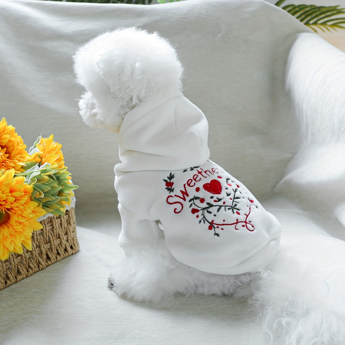 

Adorable "sweetheart" Dog Hoodie - Cozy Polyester Knit Pet Sweatshirt With Heart & , Small Breeds Like Pomeranians, Schnauzers, Teddy - Easy Pullover Style For