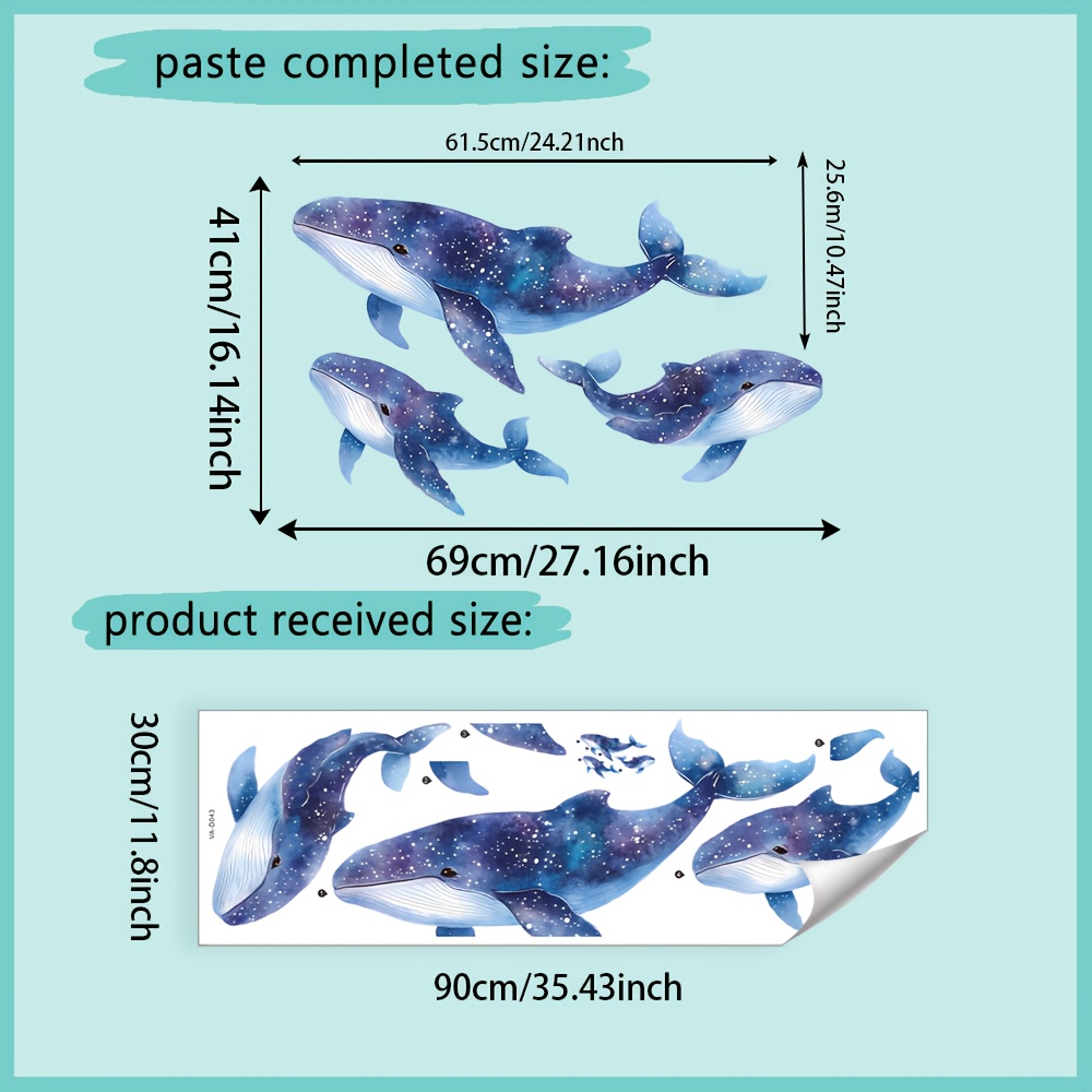 1pc, Whale Wall Sticker, Removable Pvc Decal, Suitable For Wall, Door, Cabinet, And Window Display Decoration, 11.8in*35.4in