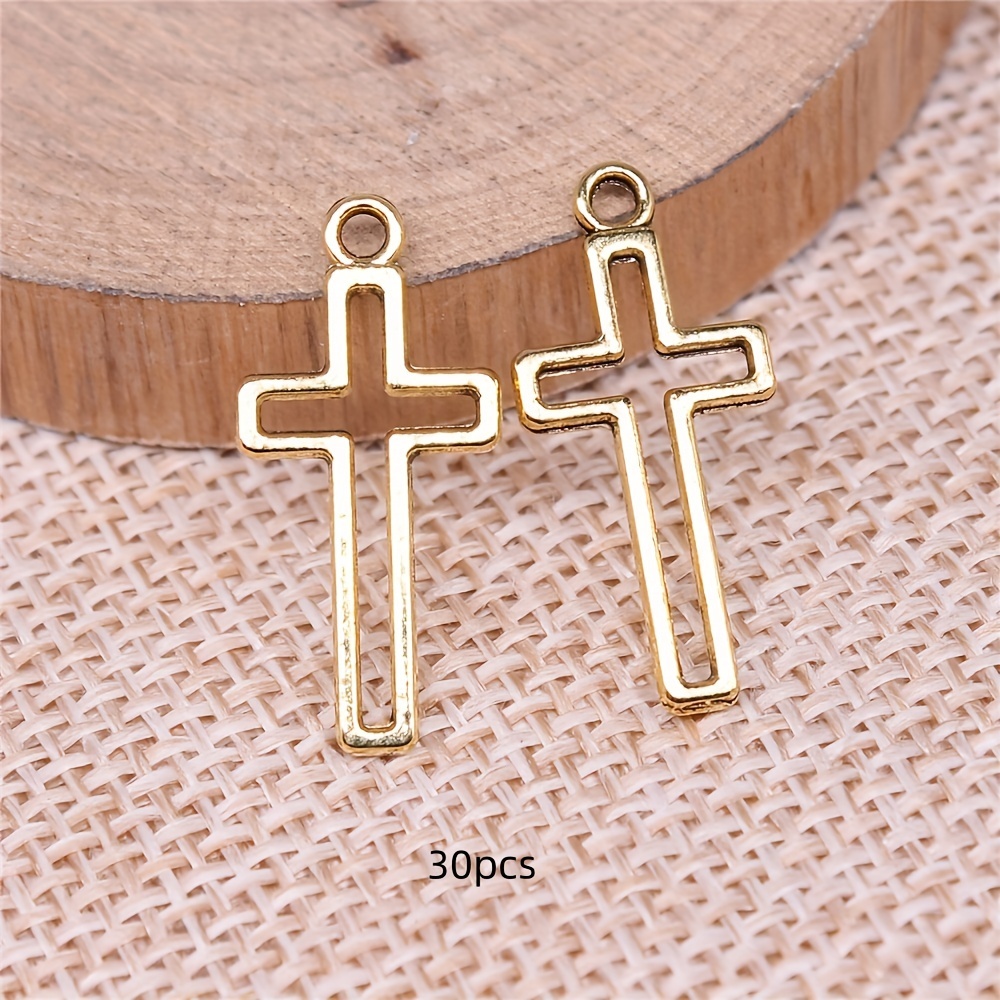 15/30pcs Multicolor Hollow Cross Charm Pendant Retro Handmade Jewelry Additions Clothing Additions 11x24mm