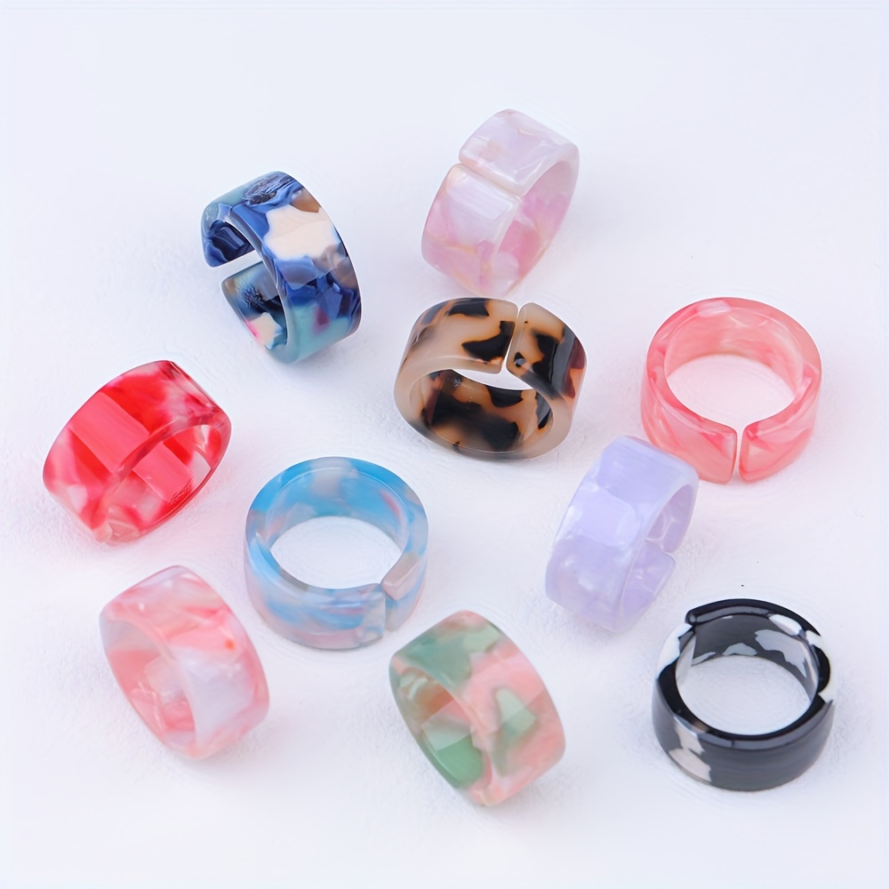 10pcs Ocean Marble Texture Gradient Wave Open Resin Ring Set