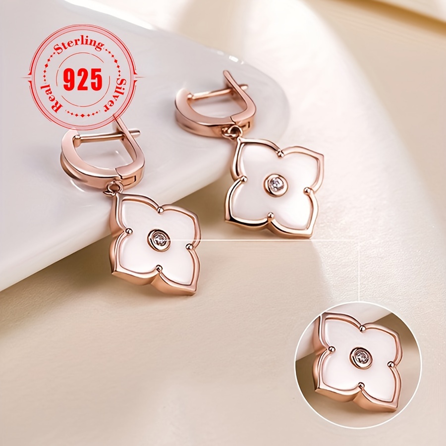 

(total Weight 6.2g/0.219oz)2pc925 Sterling Silver Hyposensitive Four-leaf Clover Fashion Elegant Style Suitable For Women's Fashionable Pendant Earrings For Dinner Parties