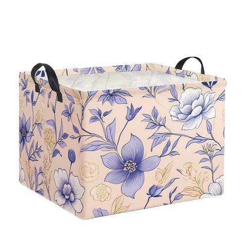 item picture 1pc light pink background flower square storage basket large capacity with handle foldable storage box suitable for home wardrobe laundry portable foldable storage basket laundry baskets shelf baskets