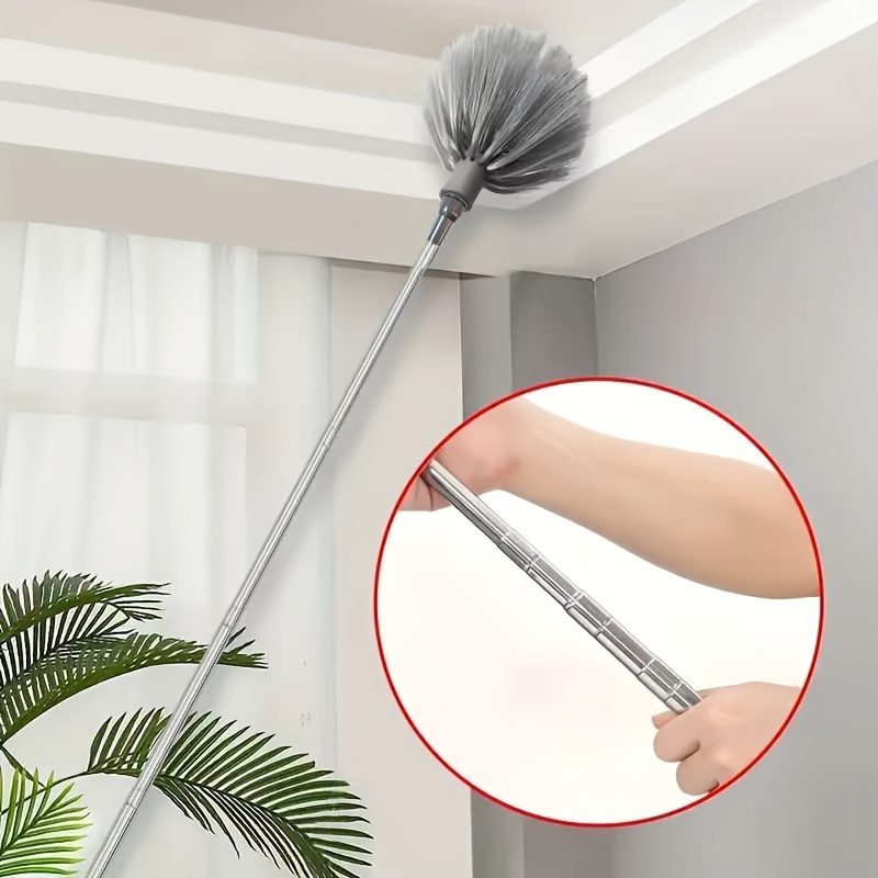 

Elongated Spider Web Duster With Telescopic Handle: Reusable And Washable For High Ceilings, Furniture, Cars, And More - No Battery Required