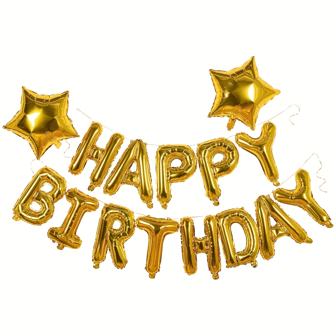 1 Set Birthday Balloons Banner, 3d Black Premium Mylar Foil Letter Happy Birthday Banner With 2pcs Star Balloons Kits For Men Adults Birthday Party Decorations Supplies