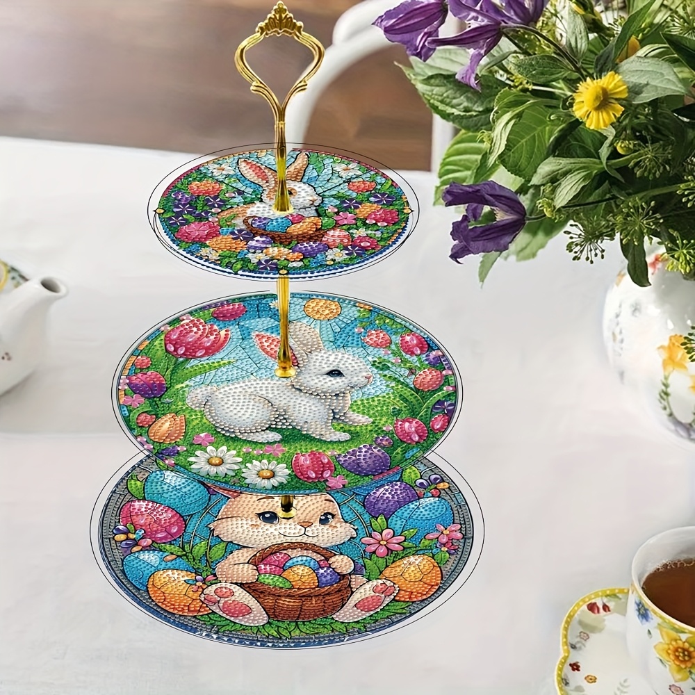 

Easter Bunny Diy Diamond Art 3-tier Cake Stand Kit - Round Acrylic Tray With Rabbit & , Weddings, Birthdays, Thanksgiving & Valentine's Day - Elegant Table Decor