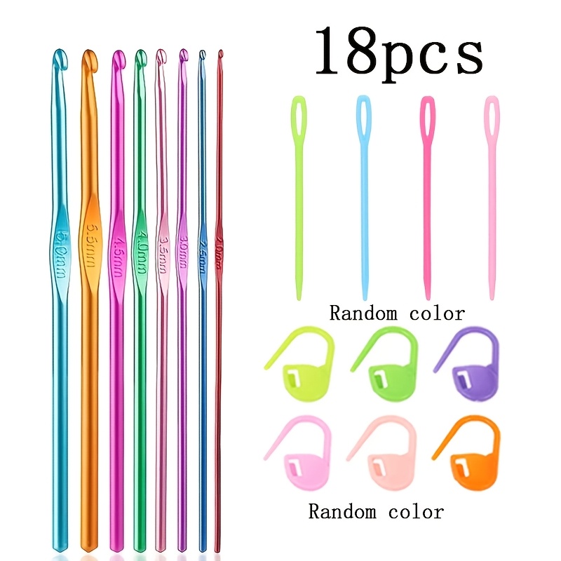 Image of 18pcs Crochet Set, 8pcs Crochet Needles (2mm-5.5mm) Colored Single Head Knitting Crochet Needle Diy Knitting Tools Crochet Set Crochet Sweater Needles (random Colors) A Must-have For Beginners