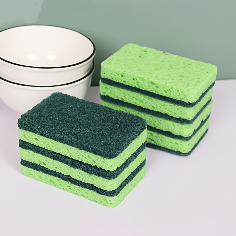 10pcs Green Heavy Duty Scrub Sponge And Scouring Pad, Dual-sided Reusable Cleaning Sponges For Kitchen, Dishes, Bathroom, Pots & Pans, Non-scratch All-purpose Household Cleaning Scrubbers