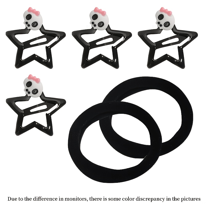 TEMU 4+2/8+2pcs Women's Black Hollow Star Powder Bb Hair Clips Y2k Sweet Cool Side Bang Clip, Anti-slip And Hair-friendly, Halloween Niche Hair Clip,