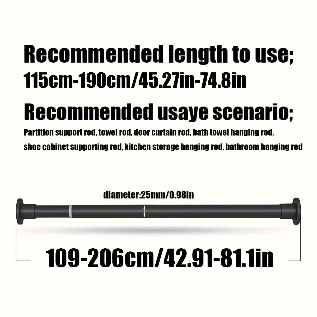 TEMU 1pc No-drill Telescopic Rod With Built- - Strong Gravity Support For Shower Curtains, Drying Racks, Window Treatments, Roman Rods & Wardrobe