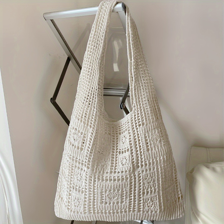 

Chic Series Knit Tote Bag - Casual Lightweight Shoulder Handbag, Solid Color, Foldable Design For Women, Artistic, Shopping Bag