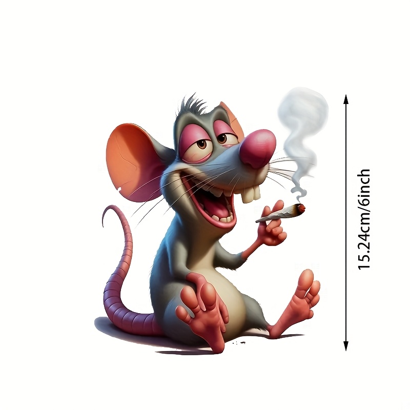 TEMU 2d Flat - Stylish Vinyl Sticker Of A Cartoon Mouse, Measuring 6 Inches, Featuring Self-adhesive And Resistance To Scratches And Sunlight. Ideal