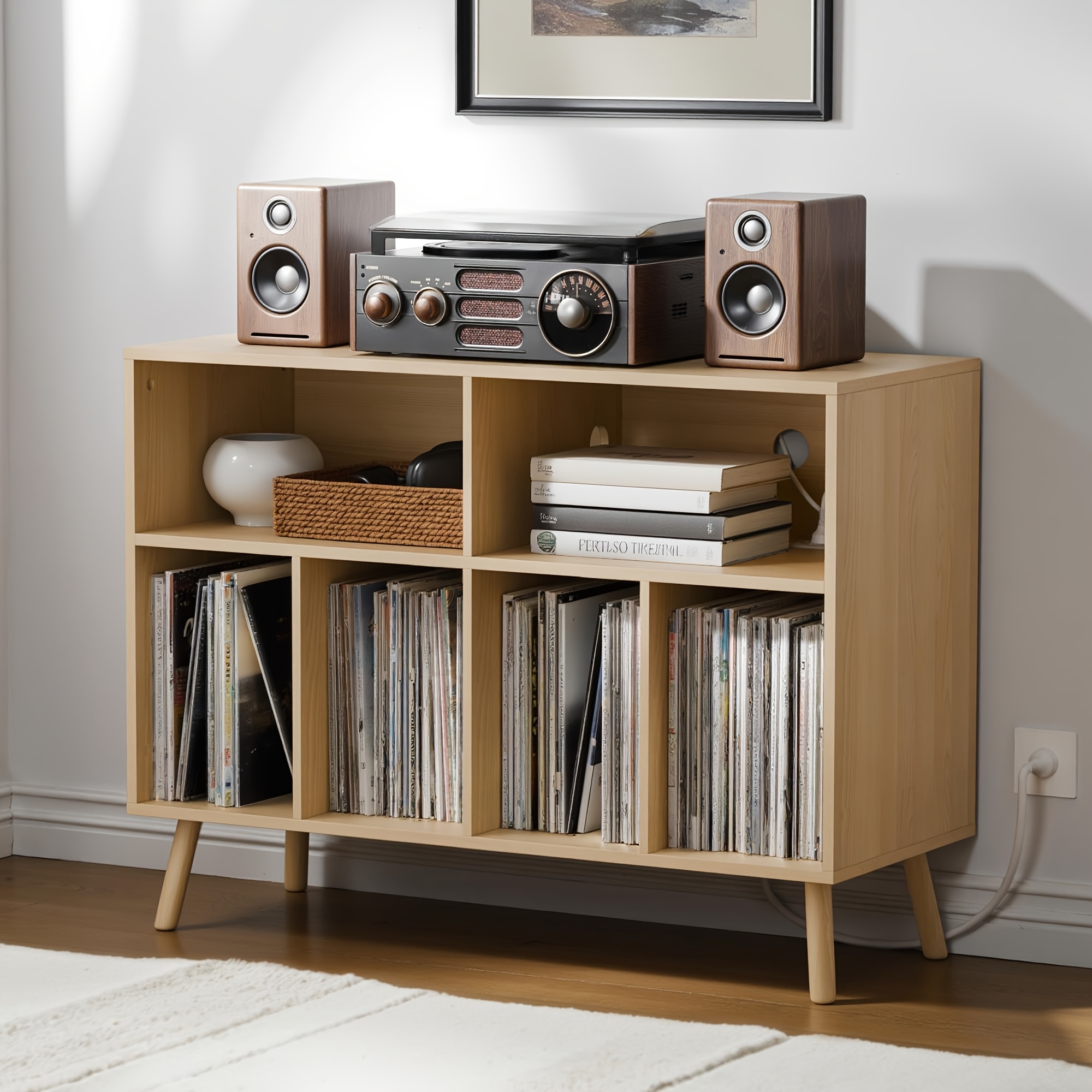 Record Player Stand With Vinyl Storage - Holds 350+ Albums, 3-Tier Display