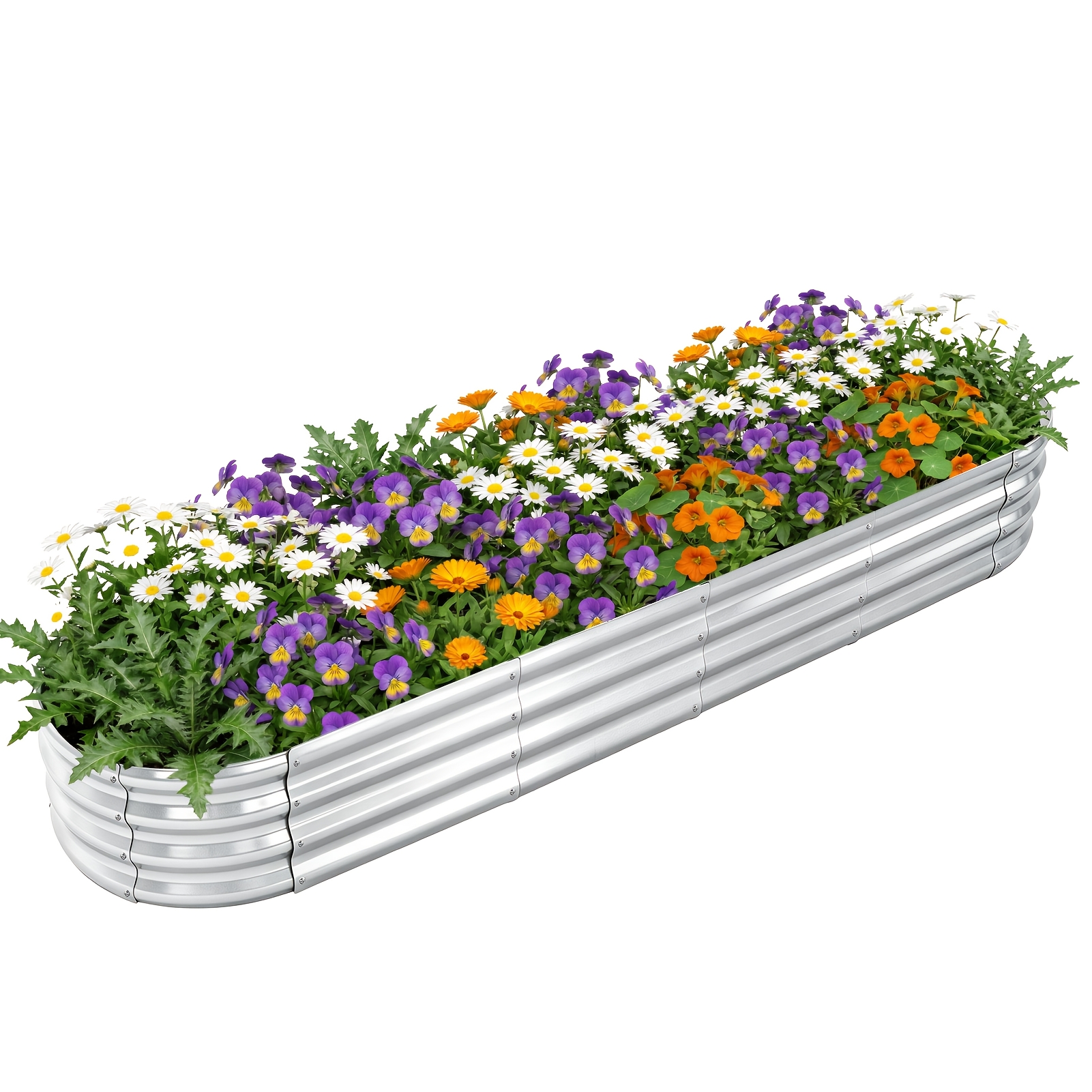 Silvery 240 X 60 X 30cm Flower Box, Oval Planting Bed, Circular Flower Bed, Planter, Garden Bed
