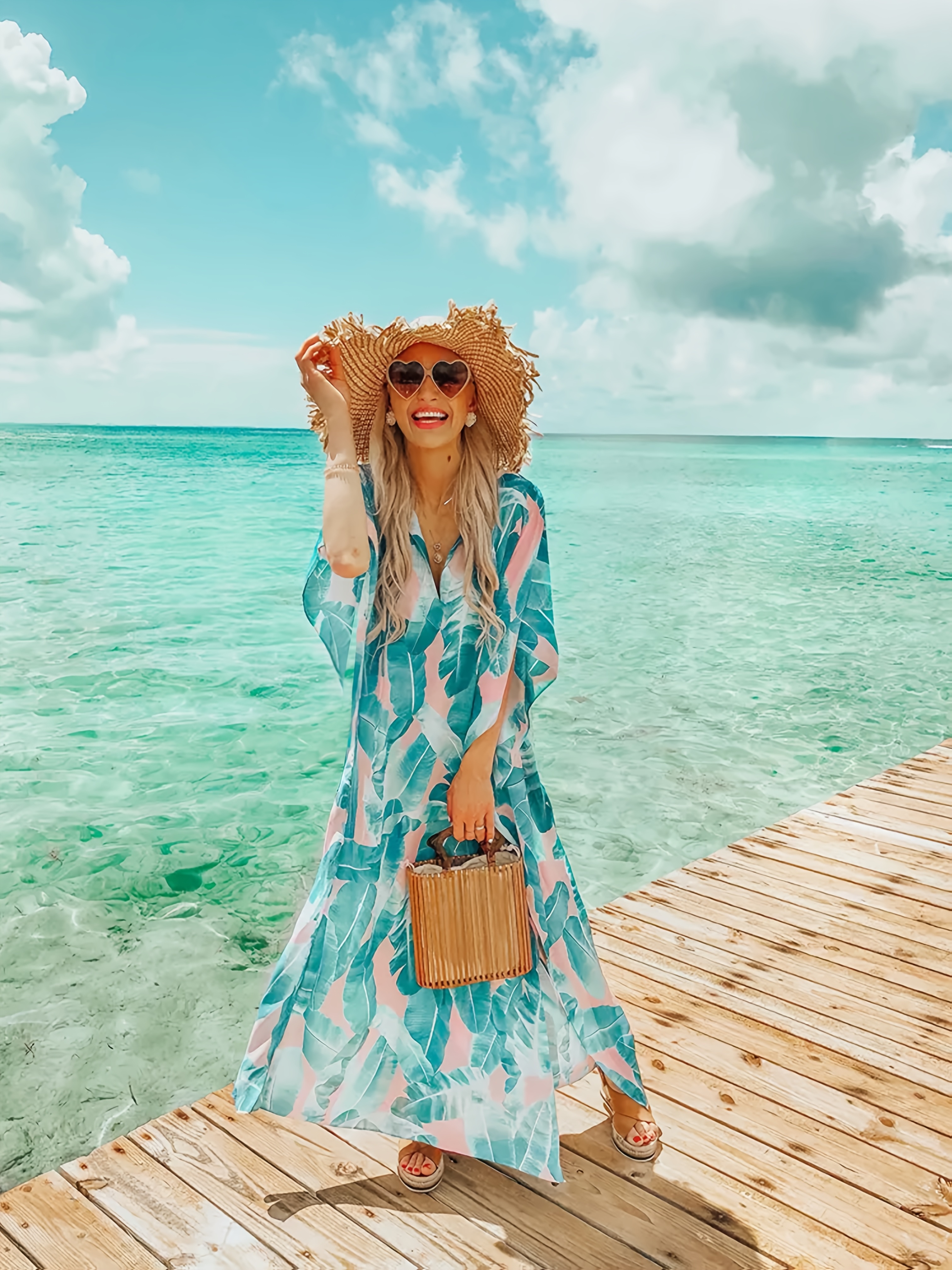 women's tropical print bohemian v neck maxi dress Temu Oman - Main Image