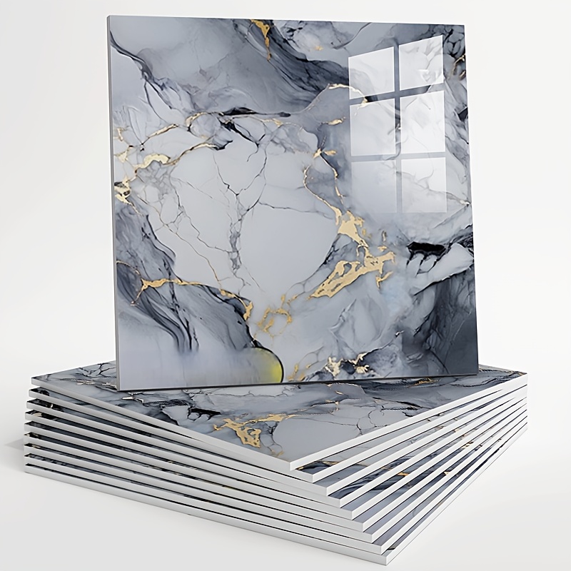 10pcs marble peel and stick wallpaper panels waterproof bathroom   room tiles self   backsplash with marble pattern in blue golden gray white   no   needed for modern traditional contemporary decor 11 8x11 8 inch kitchen backsplash elegant design durable vinyl wall covering interior designers