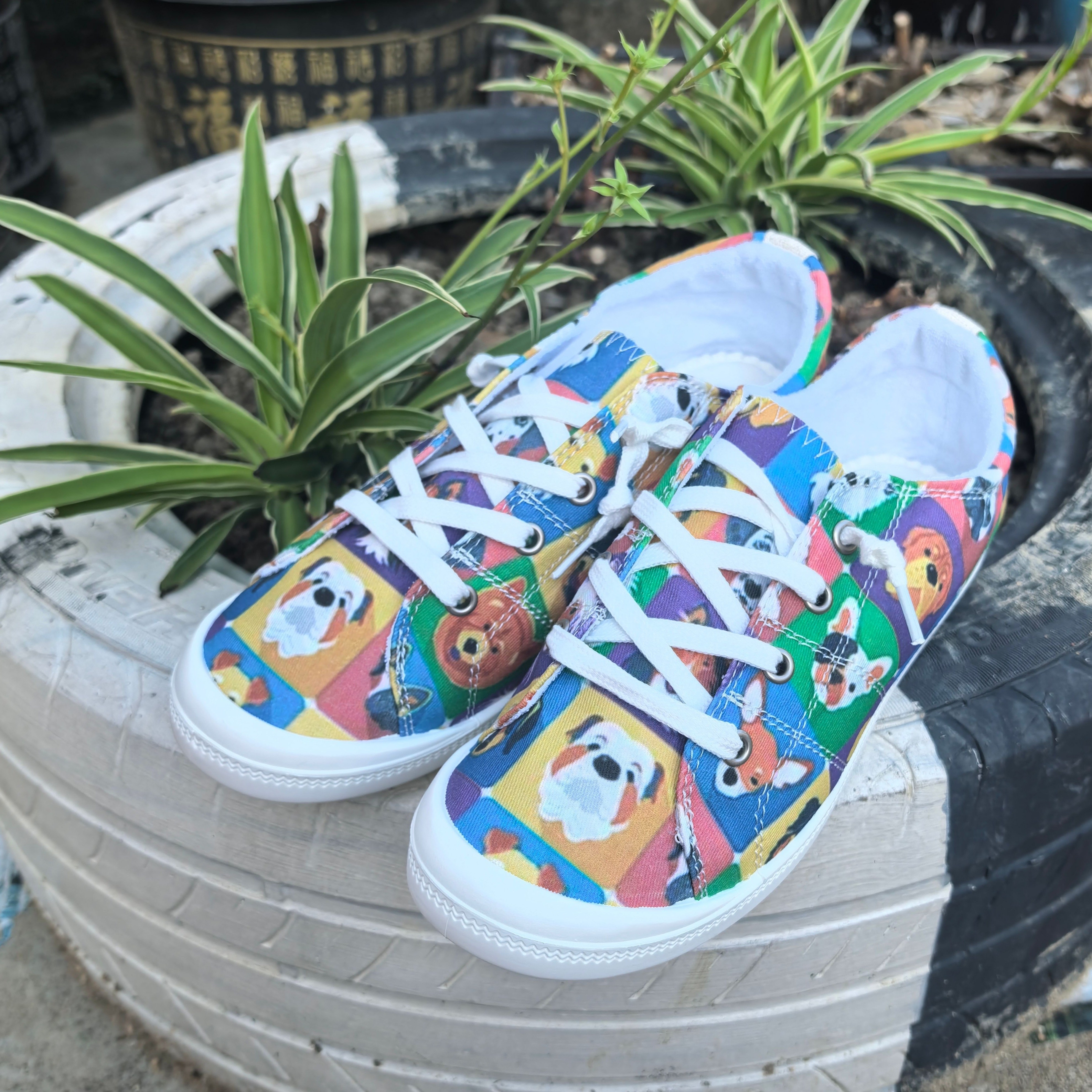 

Women's Colorful Dog Pattern Slip-on Canvas Sneakers Casual Comfortable Soft Sole Shoes All-season Dog Lovers Footwear From Dongguan