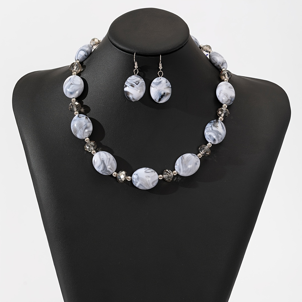 

Boho Chic Dual-tone Beaded Necklace And Earrings Set - Uv Plated Acrylic, Perfect For Teens & Up