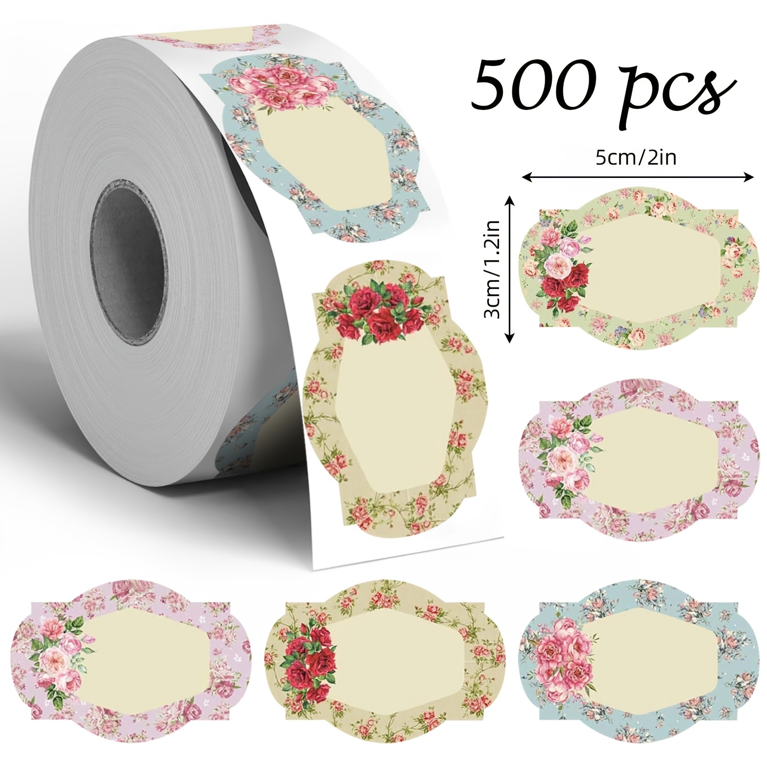 TEMU 500pcs Roll Of Vintage Blank Stickers, Exquisite Message Stickers, Thank You Celebration Labels, Wedding Birthday Elegant Vintage Floral Sealing