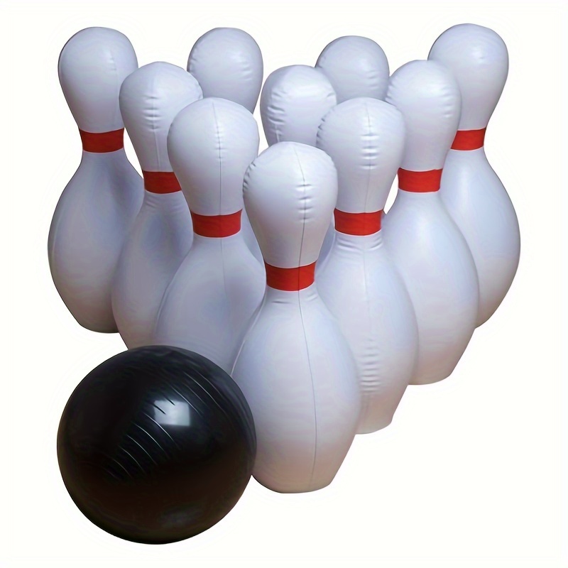 

7pcs Bowling Set For Adults - Hilarious Indoor/outdoor Yard Game, Pvc, Includes 2 Lightweight Balls & 5 With Red Accents - Activities