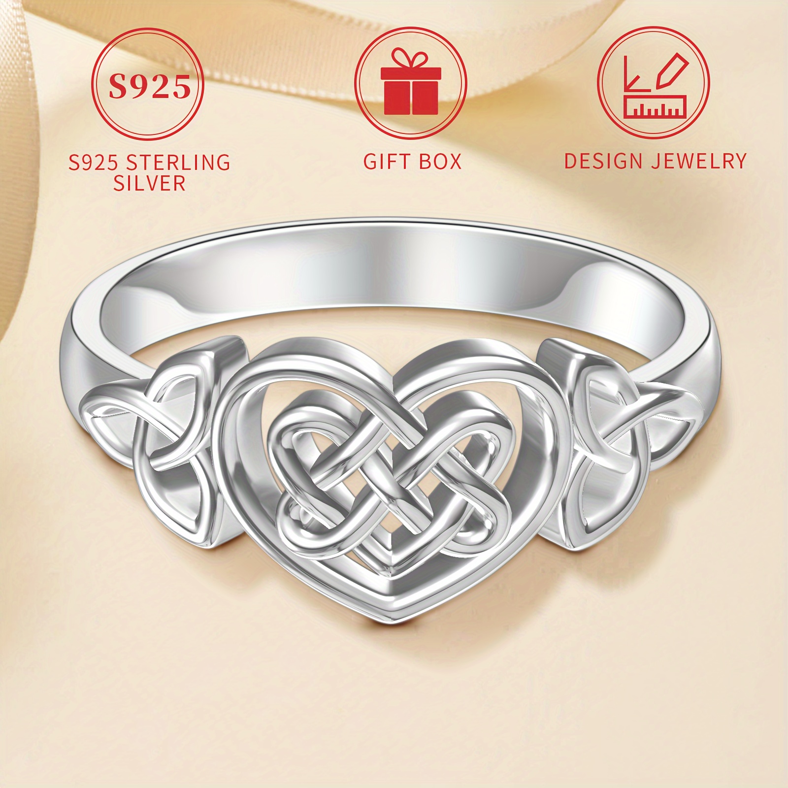 

925 Sterling Silver Heart Ring Celtic Knot Finger Ring Female Funky Design Eternity Finger Jewelry Holiday Gift With Gift Box