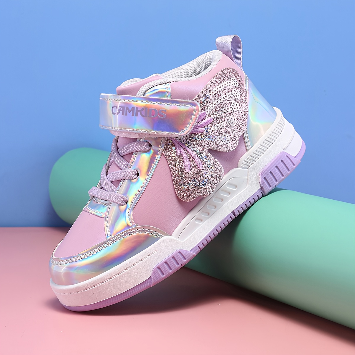 Girls' Sparkling High-Top Sneakers Pink White Casual Shoes with  Closure, Round Toe, TPR Sole for Outdoor, Party, Daily Wear, Shoes for  Girls,