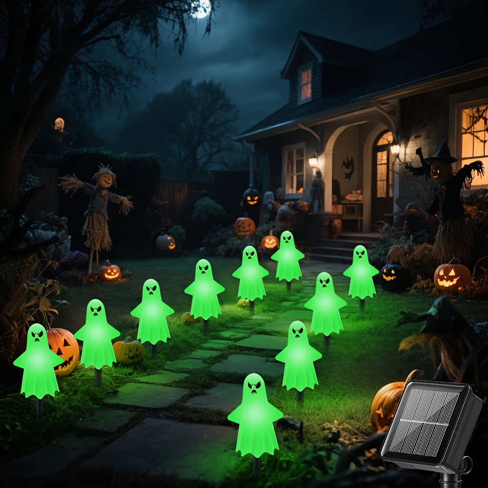 TEMU 12pcs Solar-powered Green Led Path Lights - 8 Lighting , Ip44, Energy- Outdoor Decorative Lights For Halloween, Garden, Driveway, Sidewalk,