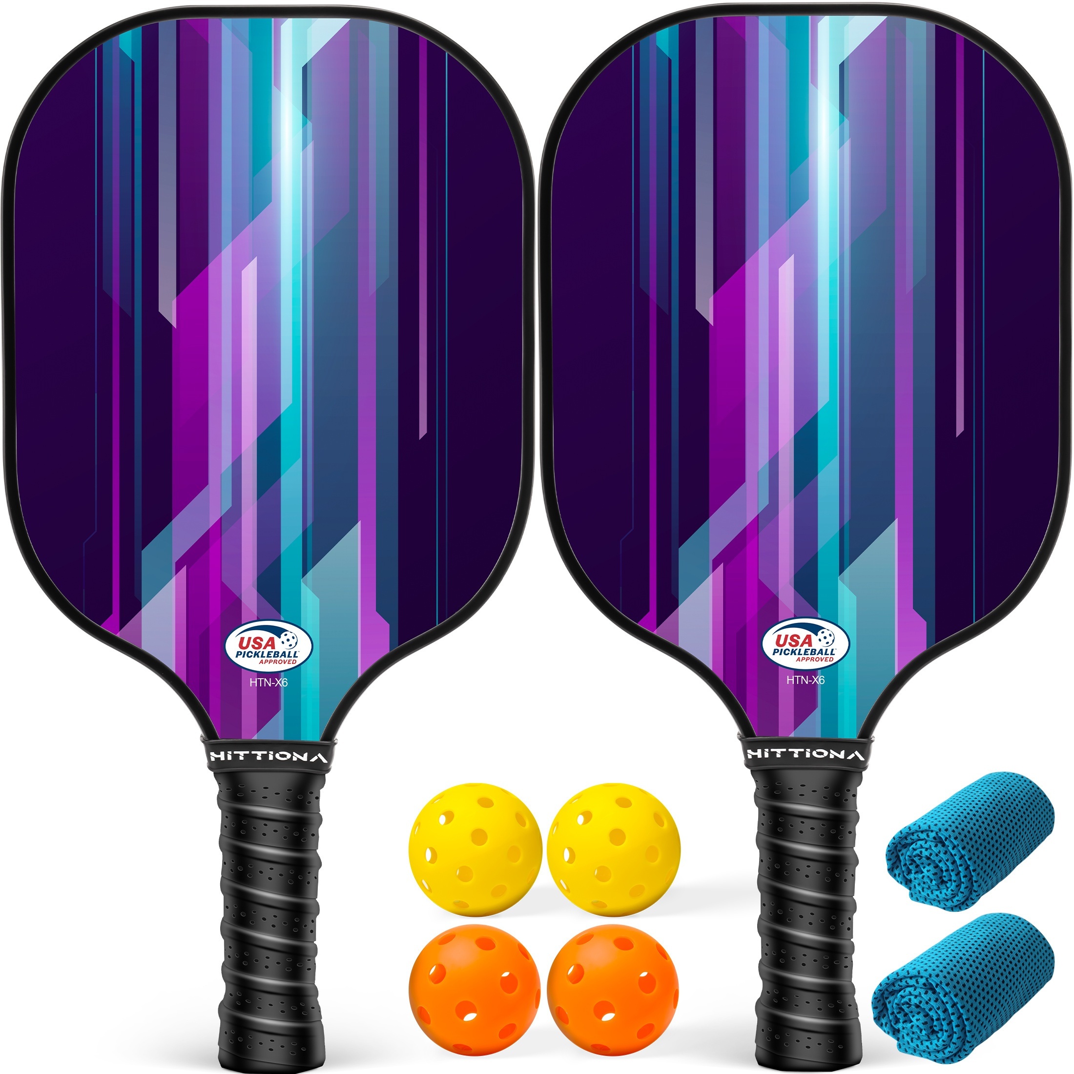 

Hittiona 2pcs, Fiberglass Pickleball Paddles, Pickleball Rackets With 4 Pickleball Balls & 1 Net Bag, Sports Equipment Gift For Beginners