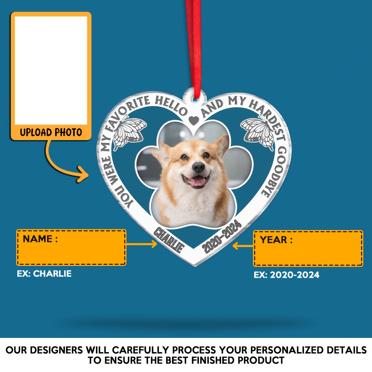 TEMU Custom Pet Photo Acrylic Ornament - Memorial Personalized Heart Shaped Ornament - Sympathy Gift, Christmas Gift For Pet Owners, Pet Lovers